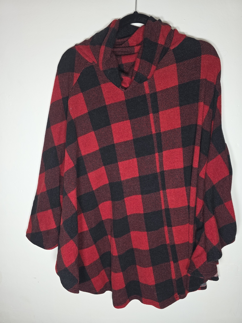 HEIMISH USA Red & Black Plaid Hooded Poncho Sweater